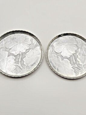 Vintage Forged Aluminum Dogwood Coasters Set Mid Century Modern Barware